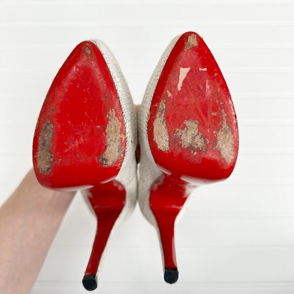 Christian Louboutin Raffia Daffodile Platform Y2K Vintage Pumps Black White - Picture 5 of 13